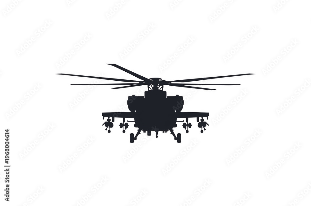 Obraz premium Military attack helicopter silhouette isolated on transparent background