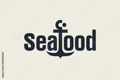 Vector banner with an anchor and  the inscriptions Seafood. Menu, logo, signboard of a restaurant, cafe, fish shop. Advertising poster. On the marine theme, ocean life. No ai used