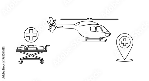 Medical Helicopter Emergency Rescue Service Icons.