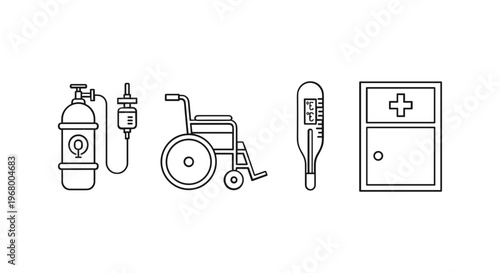 Medical Equipment Icons in Line Style.