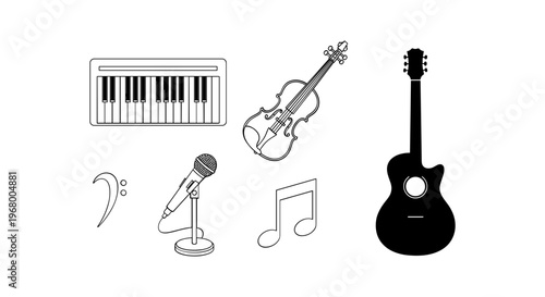 Music Instruments and Accessories Illustration Set.