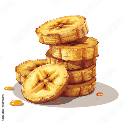 Golden Fried Plantain Slices Vector With Caramelized Sweet Texture