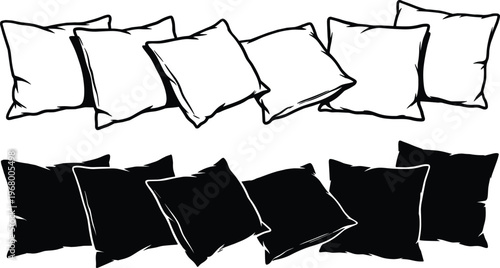 Pillow arrangement exploring spatial vectors and geometric configurations in cushion design