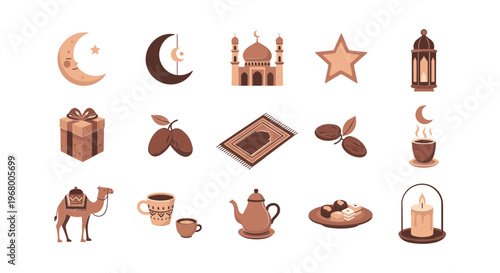 Ramadan Islamic Symbols and Icons Collection.