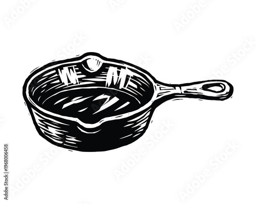 Hand drawn engraving style frying pan isolated on transparent background for culinary design projects