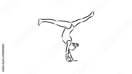 A woman performing a handstand in a minimalist line art illustration