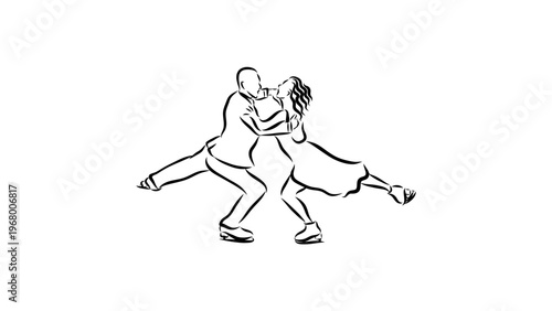 A minimalist vector illustration of a couple ice skating and kissing