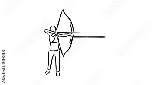 A minimalist illustration of a person aiming a bow and arrow