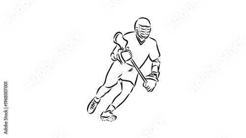 A vector graphic illustration of a lacrosse player in action