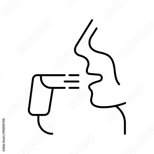 Asthma inhaler icon. Healthcare and respiratory line symbol. Black and white.