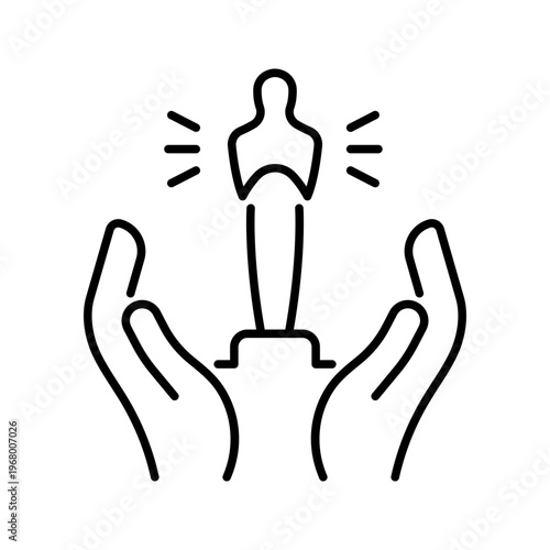 Award presentation icon. Entertainment and award ceremony line symbol. Black and white.