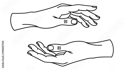 Two hands are depicted in a delicate interconnected pose one offering and the other receiving a striking silhouette high quality professional