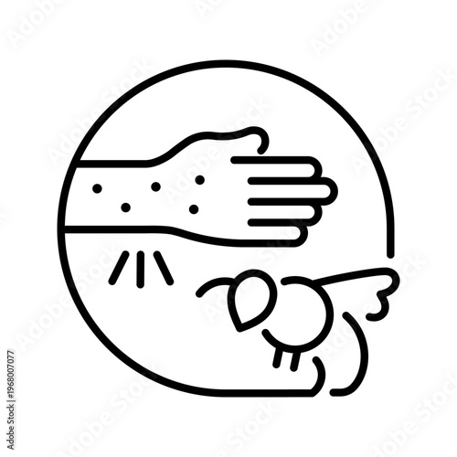 Bee sting allergy icon. Healthcare and allergic reaction line symbol. Black and white.