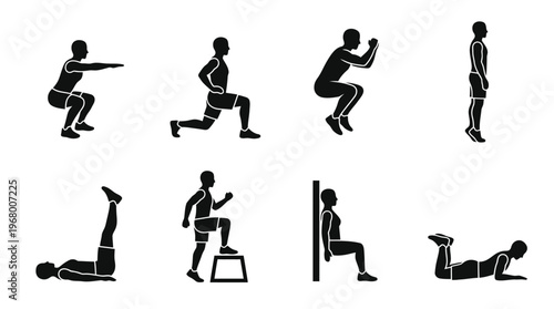 Bodyweight Exercise Vector Icons for Fitness and Training