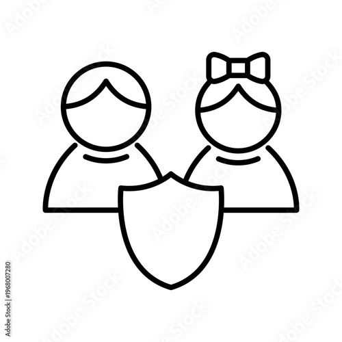 Child protection icon. Community and child protection line symbol. Black and white.