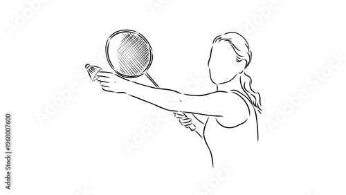 A woman holding a badminton racket in a dynamic pose