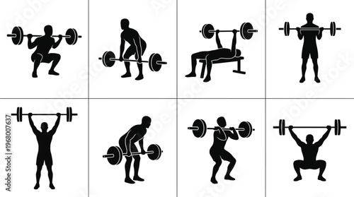 Barbell Exercise Vector Icons for Strength Training Design