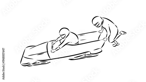 A minimalist vector illustration of a bobsled team in action