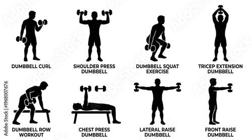 Dumbbell Exercise Vector Icons for Strength Training Design