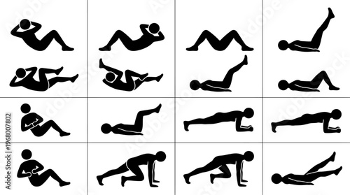 Plank Exercise Vector Icons for Core Fitness Training