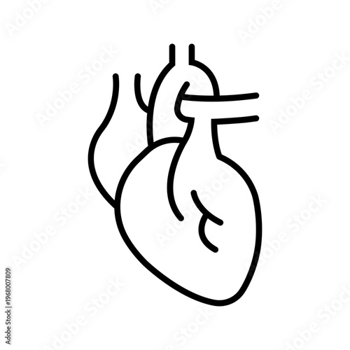 Human heart icon. Healthcare and cardiology line symbol. Black and white.