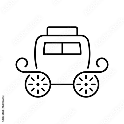 Horse carriage icon. Travel and historic vehicle line symbol. Black and white.