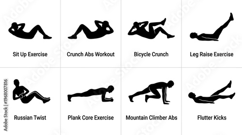 Plank Exercise Vector Icons for Core Fitness Training