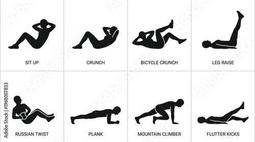 Plank Exercise Vector Icons for Core Fitness Training