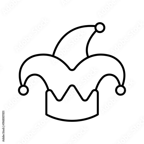 Jester hat icon. Entertainment and costume line symbol. Black and white.