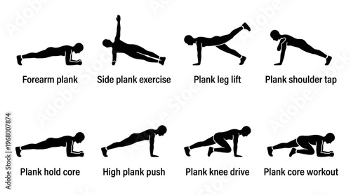 Plank Exercise Vector Icons for Core Fitness Training