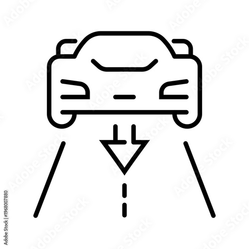 Lane assist icon. Transport and driver assistance line symbol. Black and white.