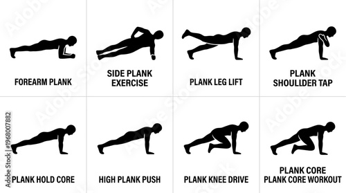 Plank Exercise Vector Icons for Core Fitness Training