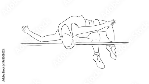 A minimalist line art illustration of a man doing gymnastics on a balance beam
