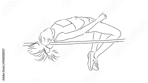 A female athlete participating in a high jump competition with a vector illustration