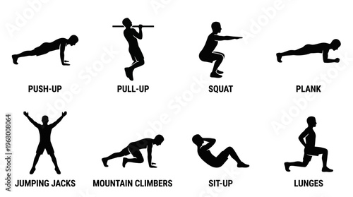 Workout Exercise Vector Icons for Fitness and Training Design