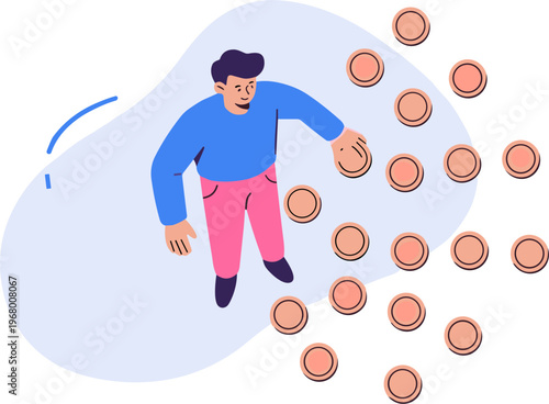 Man throwing coins into the air in a joyful moment outdoors