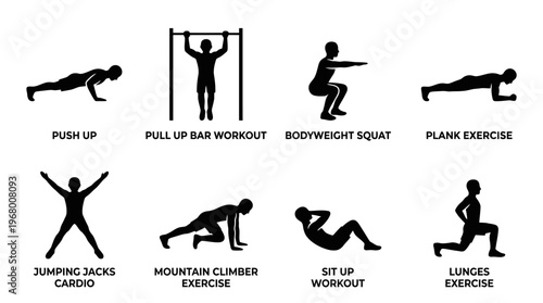 Workout Exercise Vector Icons for Fitness and Training Design