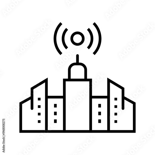 Radio station icon. Business and broadcasting line symbol. Black and white.