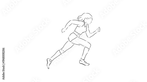 A minimalist line art illustration of a woman running in a dynamic pose