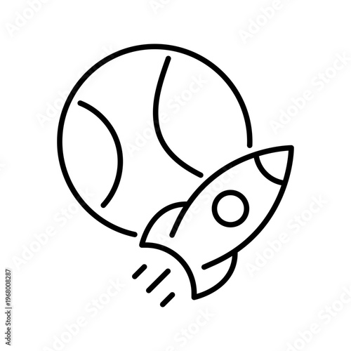 Rocket launch icon. Science and spaceflight line symbol. Black and white.