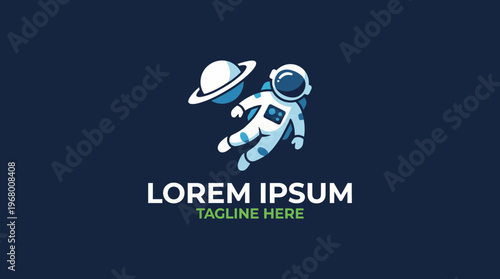 A sleek and modern logo design showcasing an astronaut floating with a planet, perfect for businesses related to space and technology, implying adventure and discovery.