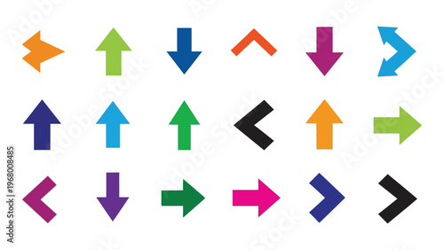 A colorful assortment of directional arrows in various shades and orientations presented as a flat design silhouette high quality professional detailed
