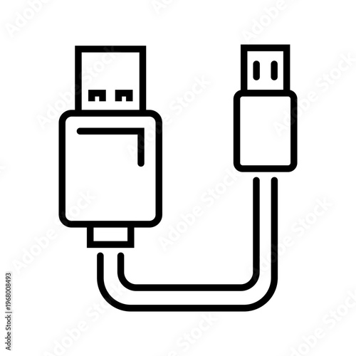 Usb charging cable icon. Technology and power accessory line symbol. Black and white.