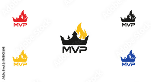 Collection of MVP crown logos with flames.