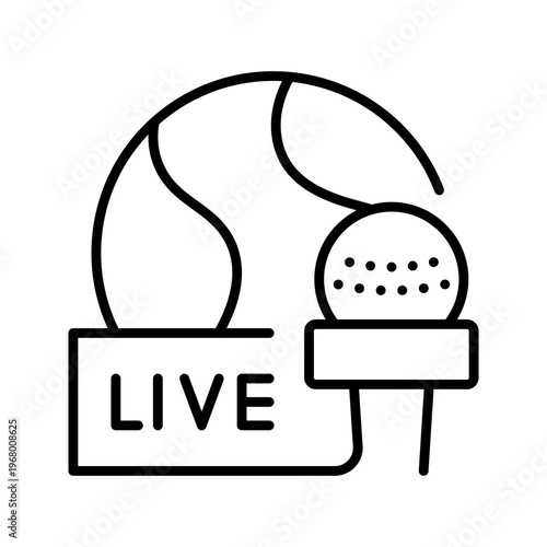 World news icon. Communication and news broadcasting line symbol. Black and white.