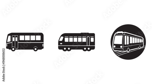 Bus transportation icons in silhouette style  public transit vehicles  urban travel  transportation symbols