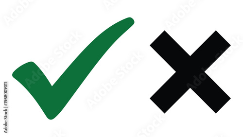A vibrant green check mark contrasts with a stark black x symbol offering a visual representation of choices a silhouette