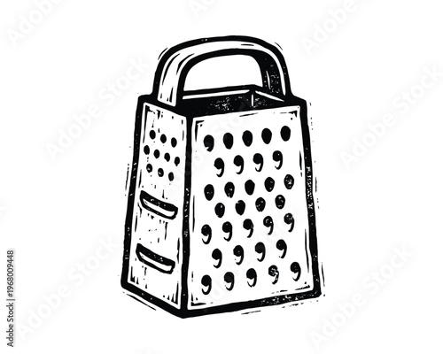 Kitchen tool illustration, hand drawn shredder icon, culinary equipment sketch, cooking utensil art