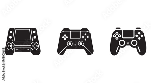 Collection of video game controllers in black and white for gaming and entertainment purposes  various types of gamepads