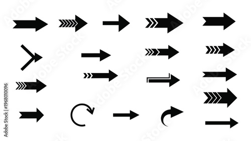 A collection of black arrows pointing in various directions showcasing different styles and designs silhouette high quality professional detailed modern elegant